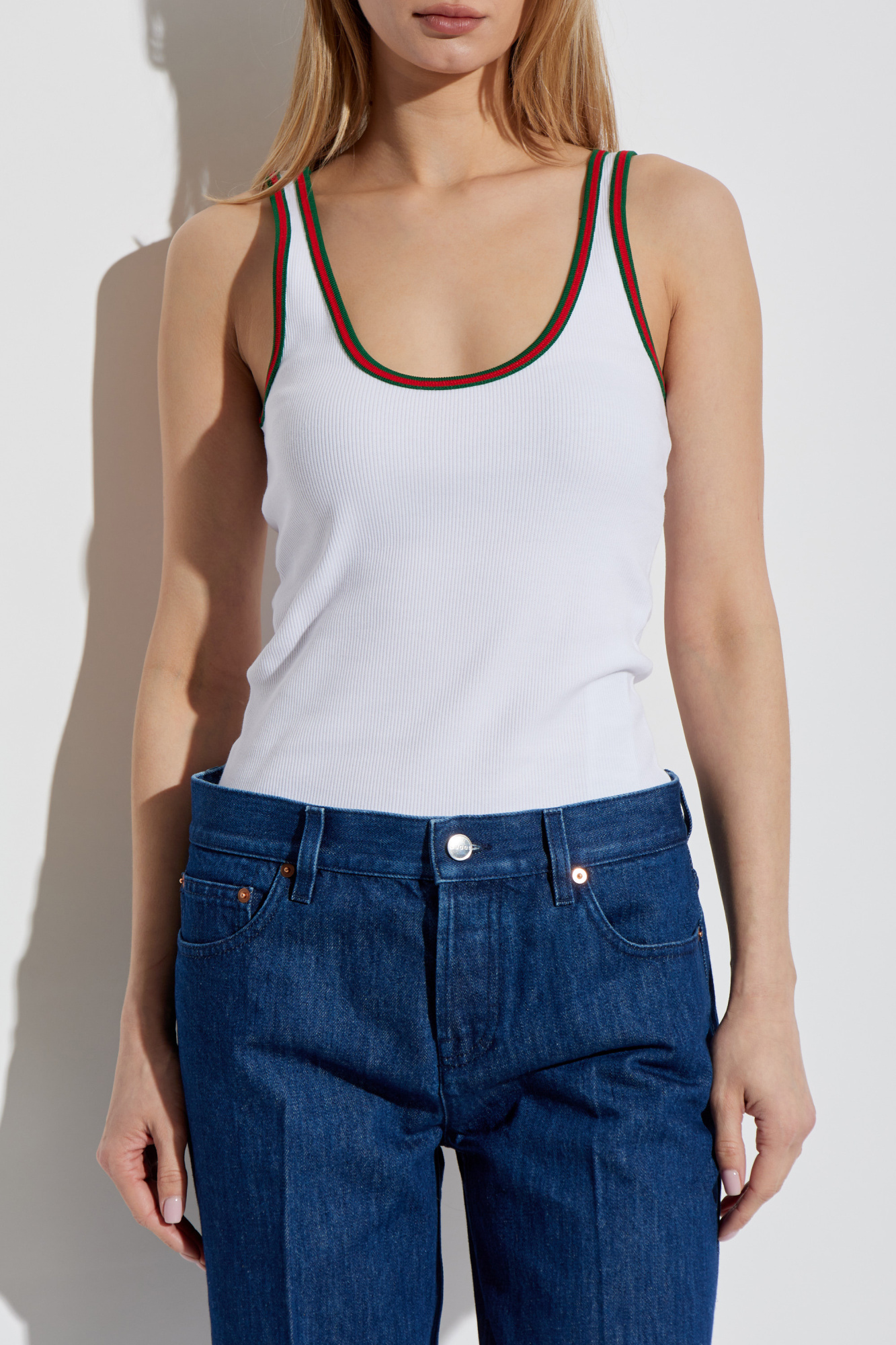 White Top with signature stripe Web Gucci - Vitkac Italy